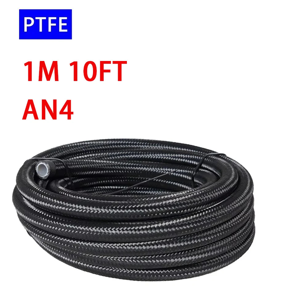 1M 3M 5M 10FT Fuel Oil Line AN4-AN12 Racing Hose Stainless Steel Braided Line PTFE Oil Cooler Hose Pipe Car Accessories Black
