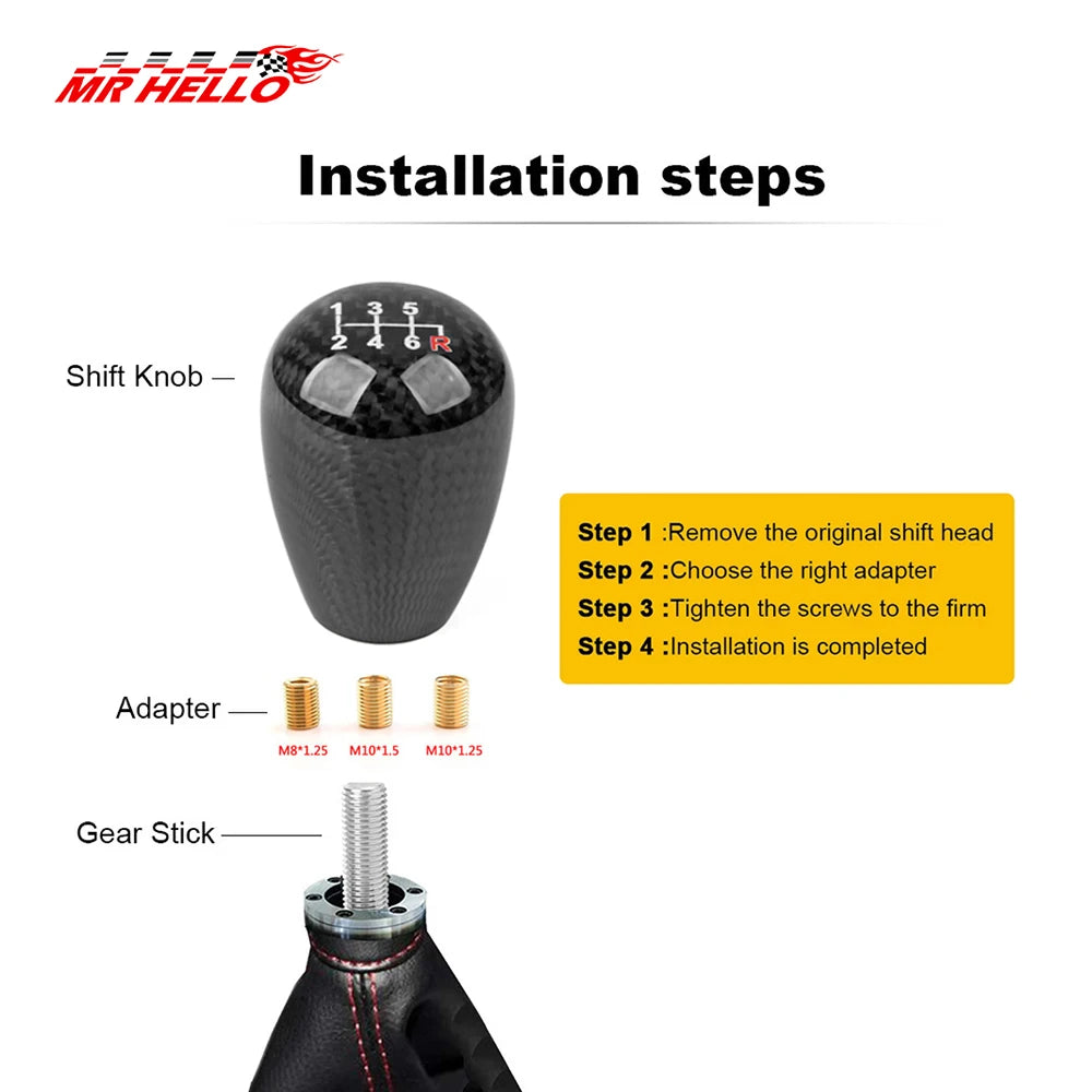 Carbon Fibre Gear Shift Knob — Round Ball, Universal Fit